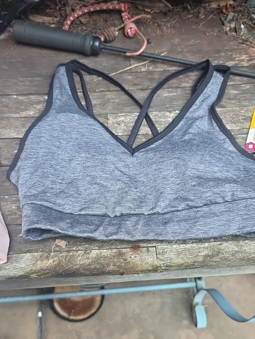 Avia Gray Seamless Strappy Sports Bra with Cross-Back